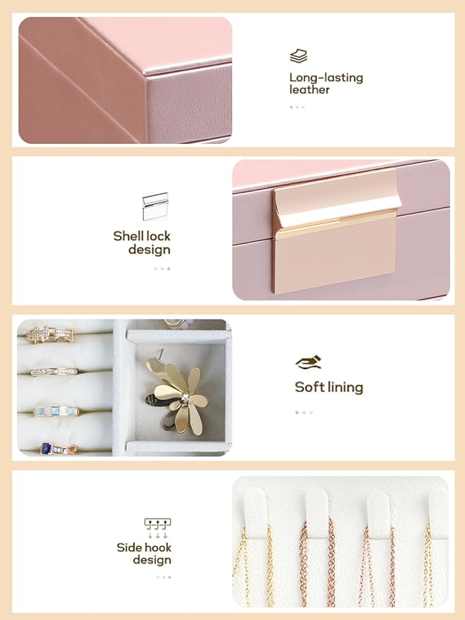 BOOVO Jewelry Boxes for Women, White and Black 4 Layer Large Jewelry Box for Necklace, Bracelet, Earrings, Rings Storage, Jewelry holder Organizer for Girls Gift (Rose gold, 4 layer)