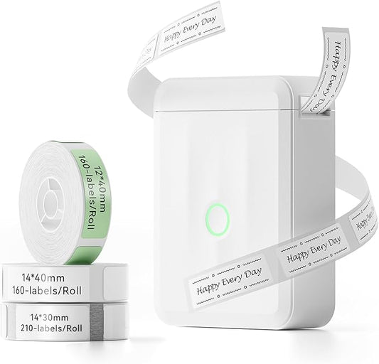 NIIMBOT D110 Upgraded Version Mini Label Maker Machine with 3 Tapes, Portable Bluetooth Thermal Printer, Sticker Labeler with Multiple Templates for Office Organization Home Kitchen School, White