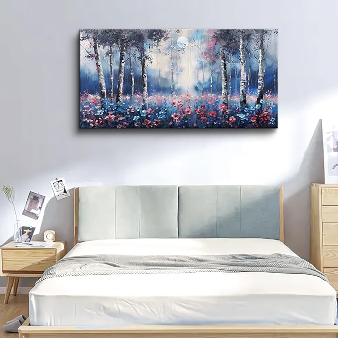 MHARTK66 Large Boho Canvas Wall Art For Living Room Wall Decor For Bedroom Trees Forest Scenery Paintings Office Decorations Stretched And Framed Pictures Modern Aesthetic Home Decor Mural Artwork