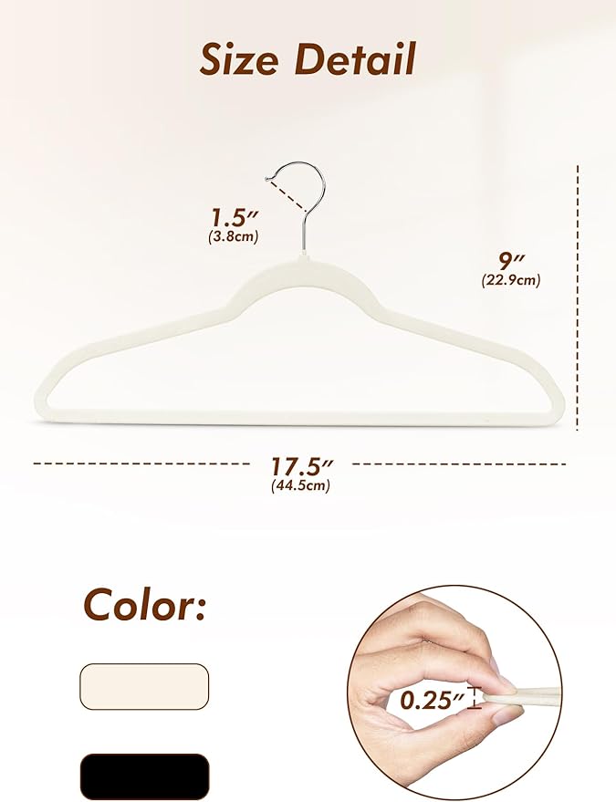 HOUSE DAY Ivory Velvet Hangers 50 Pack - Non Slip Felt Hangers Closet Essentials, Premium Space Saving Hanger, Gentle on Clothes, Sturdy Shoulder Design
