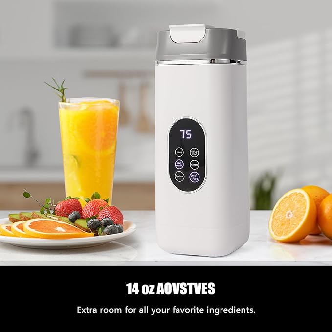 Portable Personal Blender with 12 Stainless Steel Blades – USB Rechargeable for Smoothie Shakes,14 Oz/420ML Cup and Extra Handle Lid, for Travel Sports Gym (White)