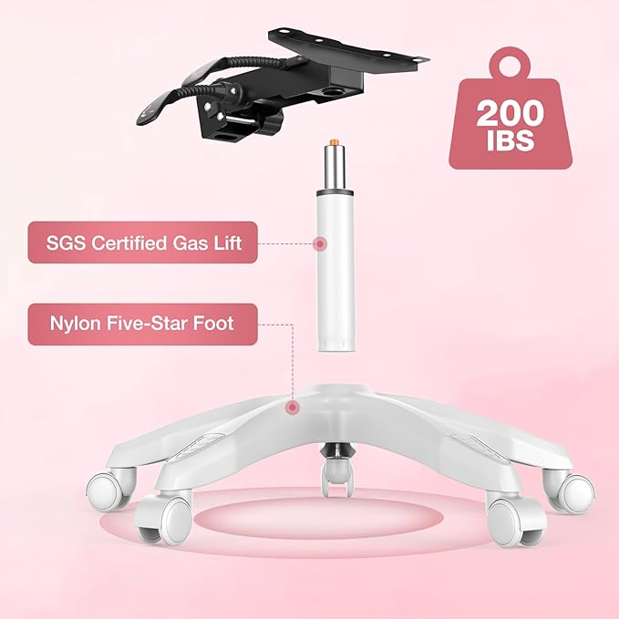 HOFFREE Pink Gaming Chair for Girls with Massage Computer Gamer Chair with Footrest and Lumbar Support Reclining PC Game Chair with Headrest for Gaming Room