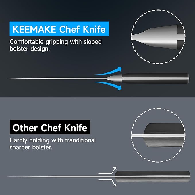KEEMAKE Chef Knife, 8 Inch Sharp High Carbon Stainless Steel Kitchen Knife with Ergonomic Handle, Professional Cooking Knife, Kitchen Utensils for Meat Slicing and Vegetable Cutting