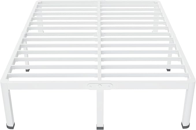 MAF 14 Inch Queen Metal Platform Bed Frame White with Round Corner Legs, 3000 LBS Heavy Duty Steel Slats Support, Noise Free, No Box Spring Needed, Easy Assembly