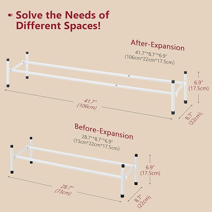 Tajsoon Expandable Shoe Rack for Closet 1 Tier, 28“-41“Adjustable & Stackable Shoe Shelf Storage, Metal Shoe Rack Organizer for Front Door Entrance, Closet, Garage, Entryway, White