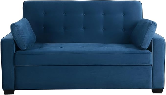 Serta Ainsley 72.6" Convertible Sleeper Sofa, Queen Size, Dreamcoil Comfort, Soft Velvet Fabric, Navy