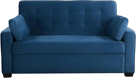 Serta Ainsley 72.6" Convertible Sleeper Sofa, Queen Size, Dreamcoil Comfort, Soft Velvet Fabric, Navy