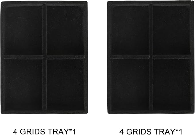 Frebeauty Small Jewelry Tray Set,Stackable Velvet Jewelry Organizer Tray,Mini Jewelry Drawer Organizer,Drawer Inserts,4.92 x 3.74 x 0.9 Inches,4 Grid Earring Organizer for Women(Set 2,Black)