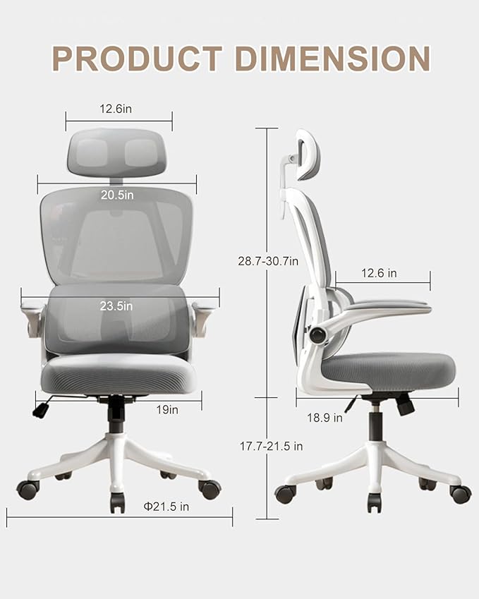 Office Chair Mesh Desk Chair, Ergonomic High-Back Rolling Gaming Work Chairs with Wheels and Adjustable Headrests,Comfortable Flip-up Arms for Home,Bedroom,Study Gaming