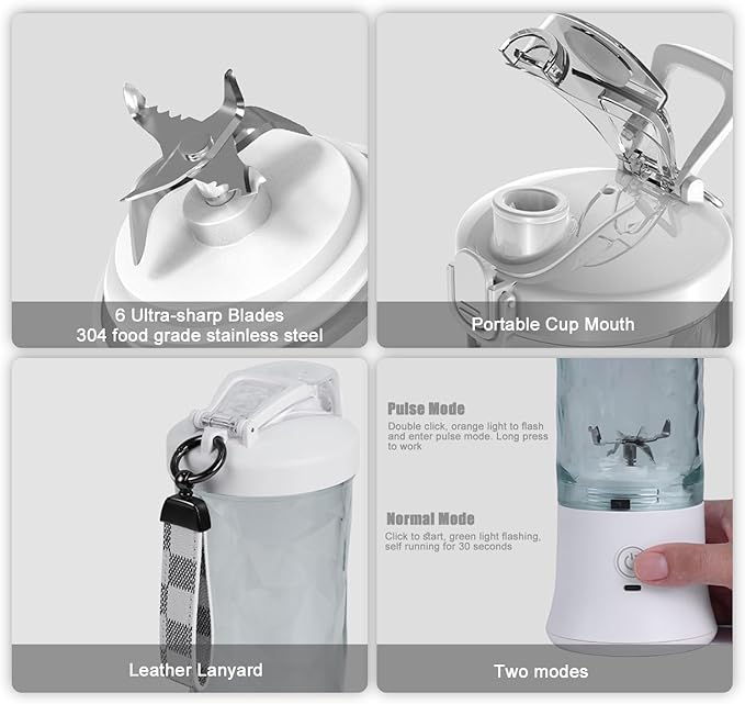 20 Oz Portable Blender for Shakes Smoothies, Travel Gym Home Office, Personal Size with 6 Blades, Waterproof USB Rechargeable Handheld Blender Cup, Black