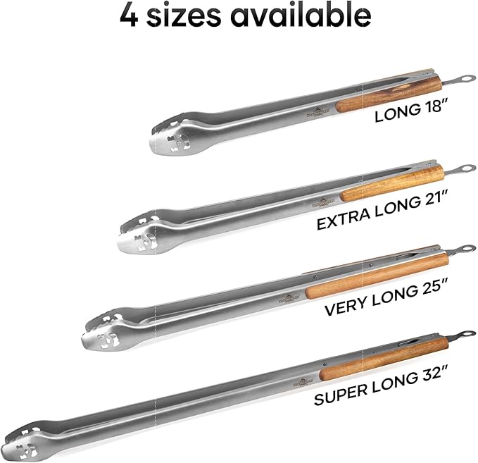 21-Inch Extra Long Stainless Steel BBQ Tongs with Extended Luxurious Acacia Handle – Durable and Easy-to-Clean Grilling Tool for Cooking, Kitchen Use, and Outdoor Barbecues