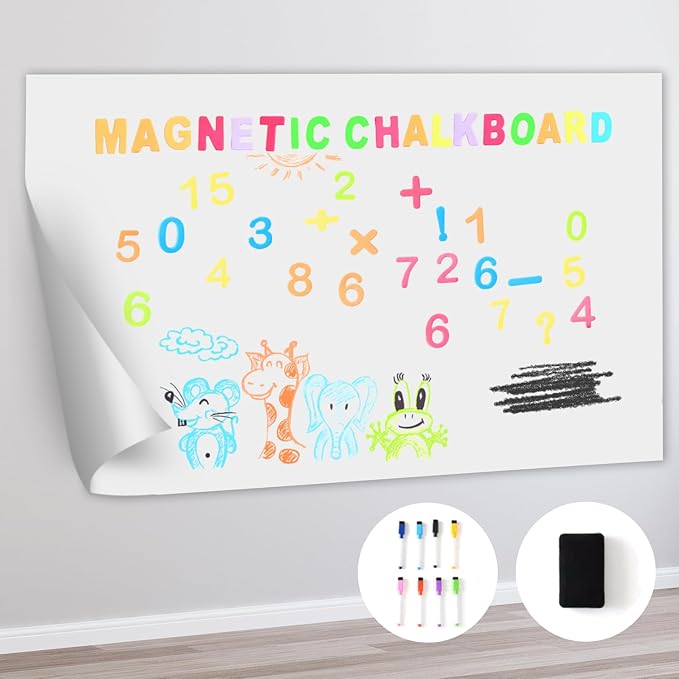 Magnetic Dry Erase Whiteboard Paper 12 x 8 Inch, Self Adhesive Magnetic Dry Erase White Board Sticker for Wall,Peel and Stick Magnetic Wallpaper with 50 Magnetic Letters