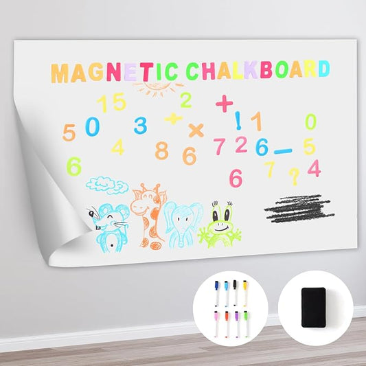 Magnetic Dry Erase Whiteboard Paper 12 x 8 Inch, Self Adhesive Magnetic Dry Erase White Board Sticker for Wall,Peel and Stick Magnetic Wallpaper with 50 Magnetic Letters