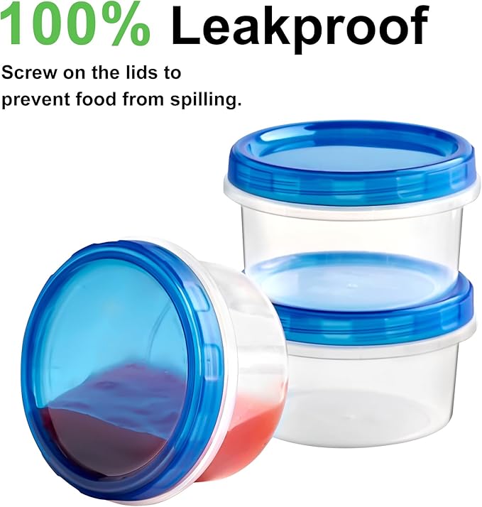 Qeirudu 10 Pack 8oz Freezer Storage Containers with Screw Lids, Leakproof Meal Prep Containers, Small Reusable Plastic Food Storage Containers for Fruits, Leftovers, Salads, Overnight Oats
