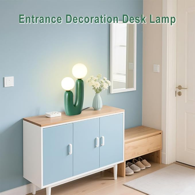 Nightstand Lamps, Modern Cactus Lamp, Dimmable Resin Table Lamp, Suitable for Living Room, Bedroom, Bedside Table (Green)