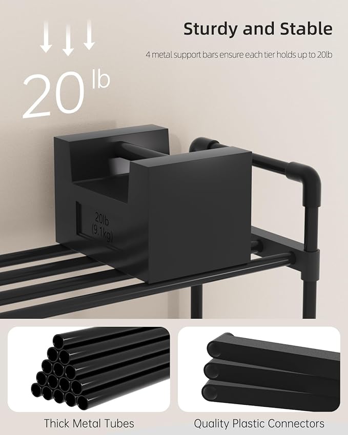 Metal Storage Shoe Rack,Large Capacity Shoe Organizer, Free Individual Assembly for 12-15 Pairs, for Entryway,Closet, Bedroom, Black (4 Tiers)