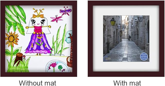 RPJC 11x11 inch Picture Frame Made of Solid Wood and High Definition Glass Display Picture 8x8 with Mat or 11x11 Without Mat for Wall Mounting Photo Frames Dark Brown