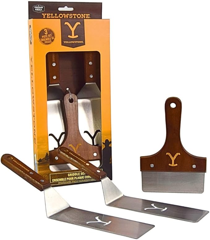 Y Yellowstone Griddle Set - 3pc Tool Kit. Griddle Accessory Set Includes 2 Spatulas/Turners and 1 Scraper | Ideal BBQ Grill Accessories | Authentic Yellowstone Merchandise