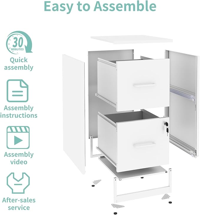 AQY 2 Drawer Filing Cabinet with Lock, Metal White File Cabinet for Home Office, 18" Deep Vertical Storage Drawer for Hanging A4/Letter/Legal Size Files, Assembly Required
