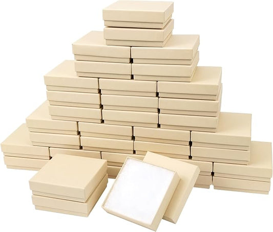 Jewelry Boxes, Cardboard Jewelry Gift Boxes, 40 Pack 3.5x3.5x1 Inch, Bulk Cotton Filled Small Jewelry Boxes with Lids for Necklace Ring Bracelet Earring Display Box (Brown)