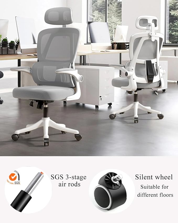 Office Chair Mesh Desk Chair, Ergonomic High-Back Rolling Gaming Work Chairs with Wheels and Adjustable Headrests,Comfortable Flip-up Arms for Home,Bedroom,Study Gaming