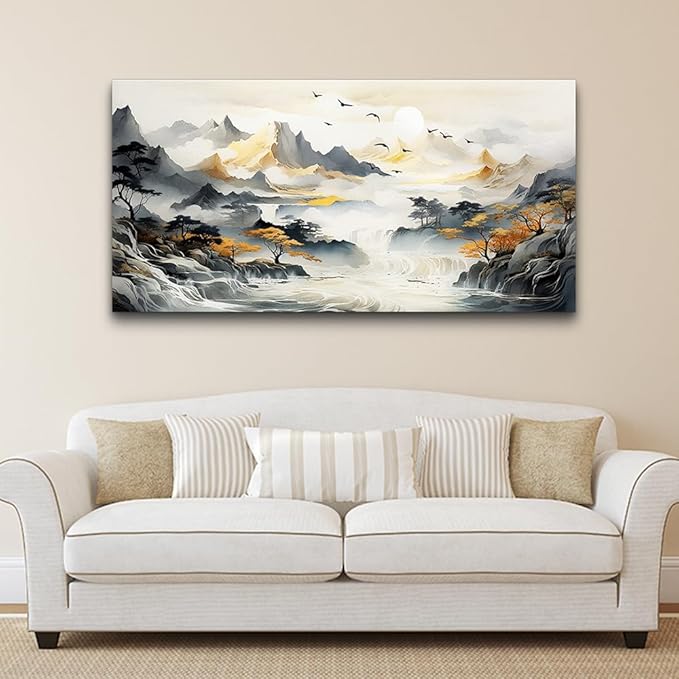 hyidecorart Framed Canvas Wall Art For Living Room Wall Decorations For Office Bedroom Wall Decor Mountain Landscape Wall Paintings Abstract Wall Pictures Modern Artwork Home Decor Mural 20X40 inch