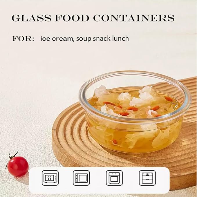 4Pack Round Glass Food Storage Containers With Lids, 1.5 Cup Round Meal Prep Bowls With Lids BPA-Free, Small Glass Food Containers for Soup Leftover, Microwave, Dishwasher, Freezer Safe