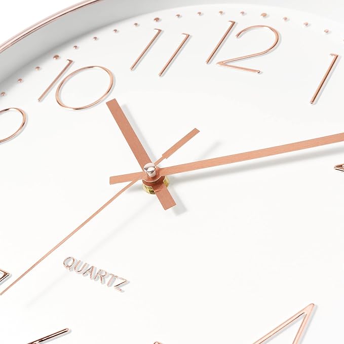 Foxtop 14 Inch Large Silent Non-Ticking Rose Gold Wall Clock Battery Operated Round Quartz Modern Wall Clock Decorative for Living Room Bedroom Kitchen Home Office