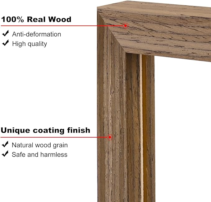 KINLINK A5 Picture Frame, Brown Solid Wood Frames with Acrylic Plexiglass for Pictures 4x6 with Mat or A5 without Mat, Tabletop and Wall Mounting Display 4 Pack