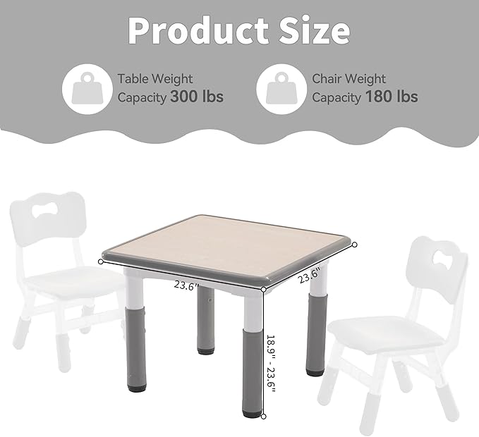 Adjustable Kids Table, Arts and Crafts Child Table with Graffiti Desktop, 7 Level Height Adjustable Children Table for Ages 3-8, Easy to Wipe Toddler Desk for Classrooms/Daycares/Homes