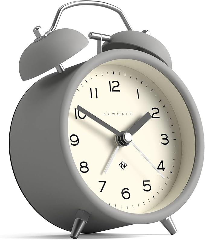 NEWGATE® Charlie Bell Echo Alarm Clock | Modern take on Classic Twin Bell Clock | Gray | Easy to Read Numbers | Ideal for Bedside, Desk or Shelf | Modern Retro Bedroom & Office Accessory