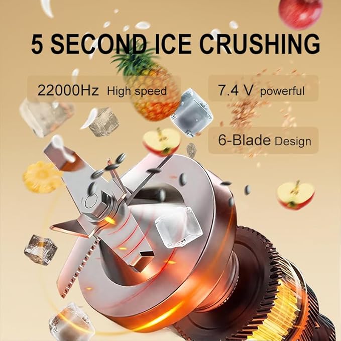 Portable Blender 500ml Personal with 6 Sharp Blades Rechargeable 5000mAh 18000-22000rpm Power for Shakes & Smoothies, BPA Free, for Kitchen, Office, Gym, Hiking (cyan)