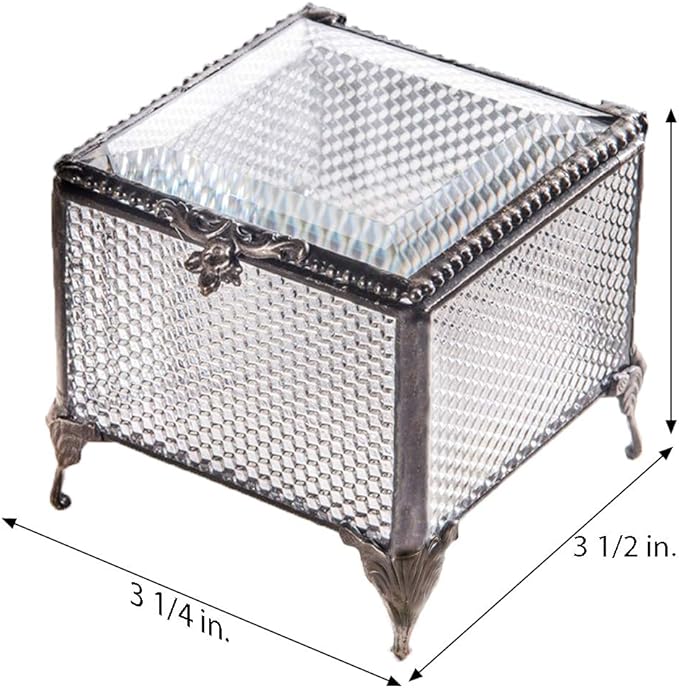 Personalized Engraved Jewelry Box Decorative Vanity Display Stained Glass Keepsake - J Devlin Box EB217-1 (Clear Honeycomb)