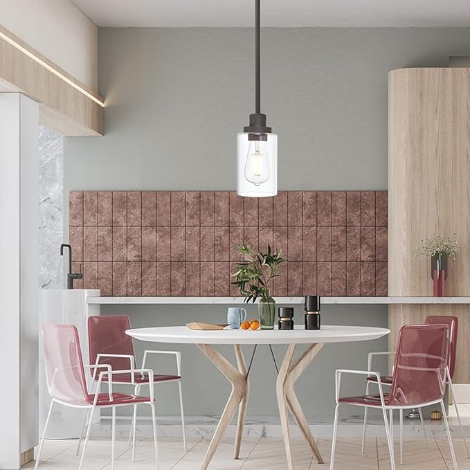 Vintage 1-Light Hanging Ceiling Fixture Pendant Light, Oil Rubbed Bronze Mini Lighting Chandelier with Clear Glass Shade for Kitchen Island Farmhouse