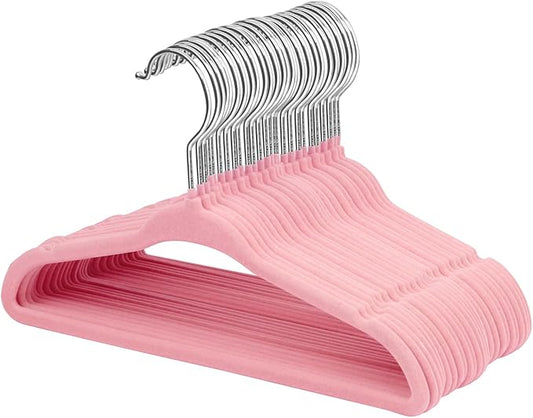 ManGotree Velvet Baby Clothes Hangers, Baby Toddler Kids Hangers with Swivel Hook, Notched Shoulder Design for Kids and Children Clothes (30 Pack, Pink)
