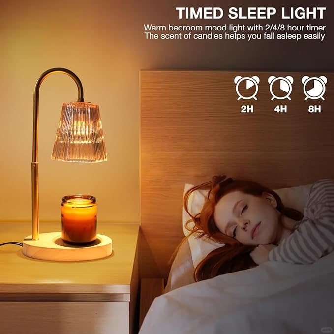 LIDORE Candle Warmer, Candle Warmer Lamp with Timer, Wooden Base Golden Glass, Gift for Mothers Day Valentines Day Christmas New Year, Home Decor, with 2 GU10 Bulbs
