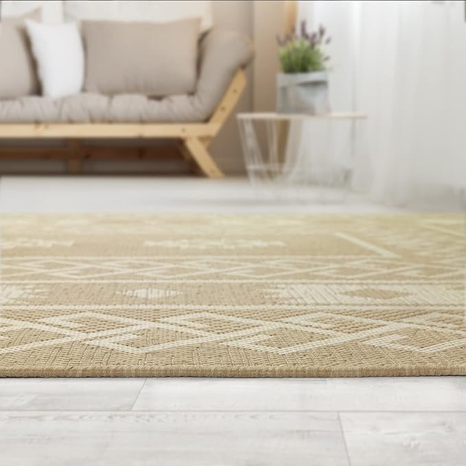 Antep Rugs Patio 6x9 Outdoor/Indoor Southwest Aztec Native Area Rug (Beige, 6'7" x 9')