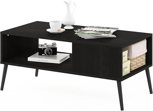 Furinno Claude Mid Century Style Coffee Table with Wood Legs, Espresso Large Non-Lift Top