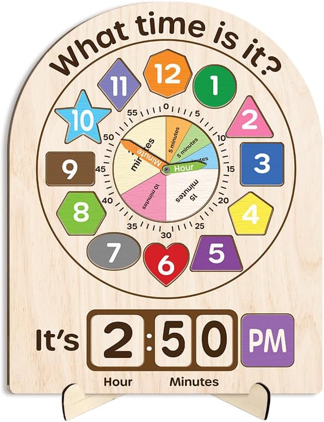 Interactive Learning Sorting Clock for Kids Telling Time Fraction Teaching for Toddler
