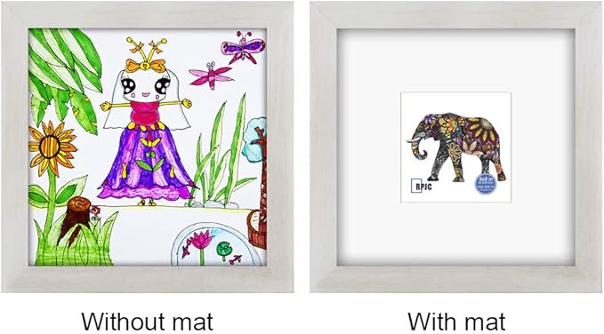 RPJC 8x8 Soild Wood Picture Frame with High Definition Glass Display Pictures 4x4 with Mat or 8x8 Without Mat for Wall Mounting Hanging Photo Frame Rustic White