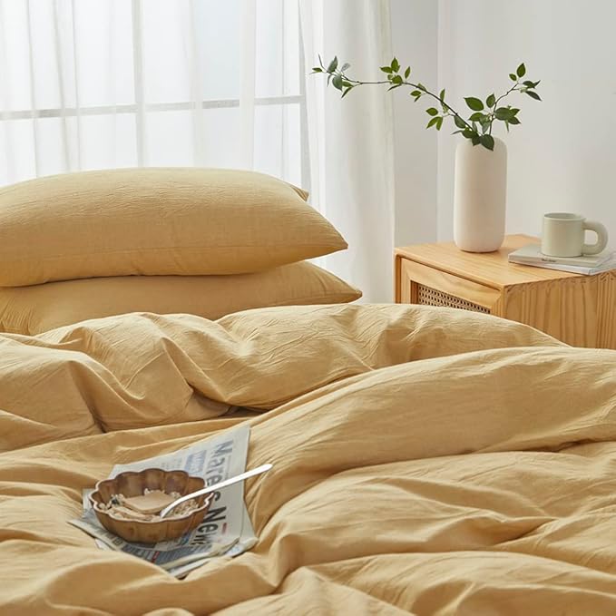 FACE TWO FACE Bedding Duvet Cover Set100% Washed Cotton Duvet Cover Linen Like Textured Breathable Durable Soft Comfy (California King, Ginger)