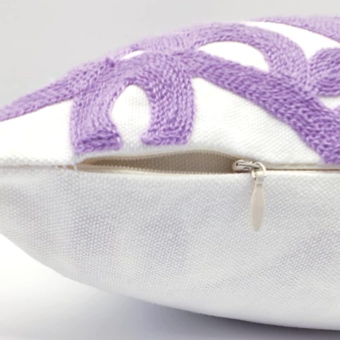 Alysheer Embroidered Lumbar Decorative Throw Pillow Cover 12"x 20", Classic Boho Mandala Embroidery Pattern Cotton Rectangular Cushion Case for Sofa Couch Living Room Bedroom(Lavender)