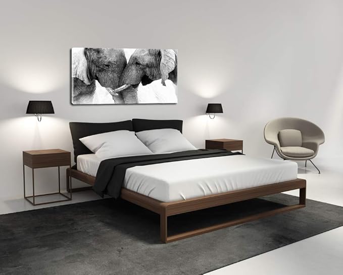 DZL Art D73062 Black and White Elephants Entwine Wall Art Canvas Painting Ready to Hang for Living Room Bedroom Office Wall Decor Home Decoration