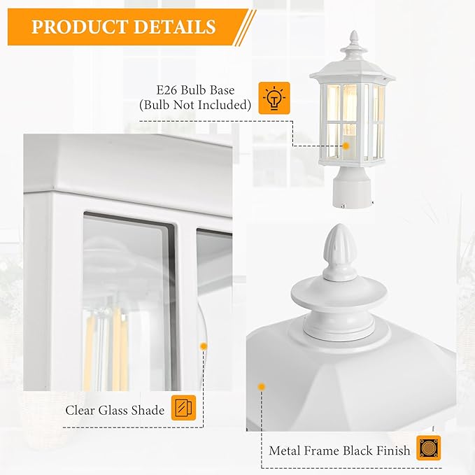 Outdoor Post Lights Outdoor Lamp Post Light Fixture, Waterproof Aluminum with Glass Outdoor Post Light Fixtures for Patio Porch Yard Doorway