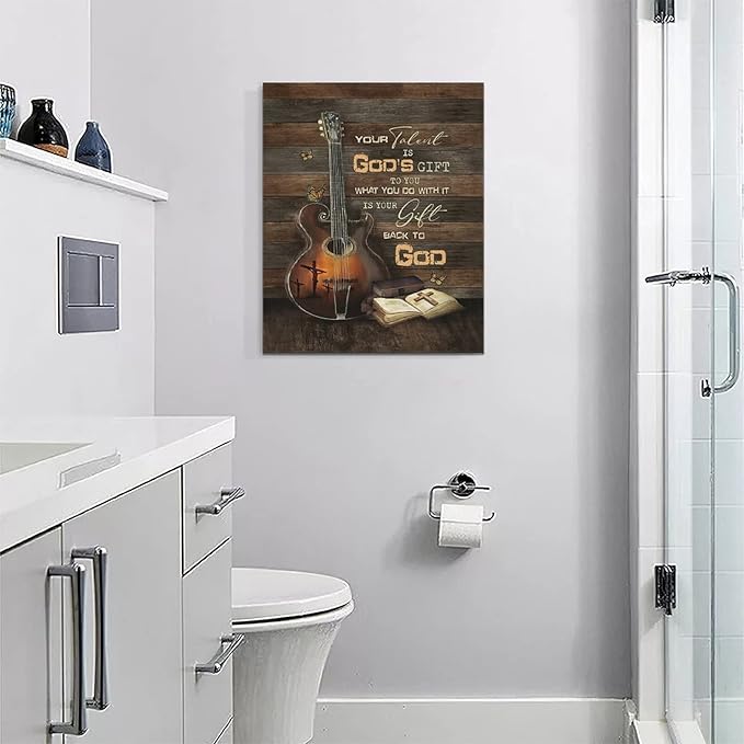 banonaty Christian Guitar Wall Art Rock Music Decor Musical Pictures Artwork Inspirational Quotes Canvas Prints Room For Studio Bedroom Living Bathroom Framed 16''x20''