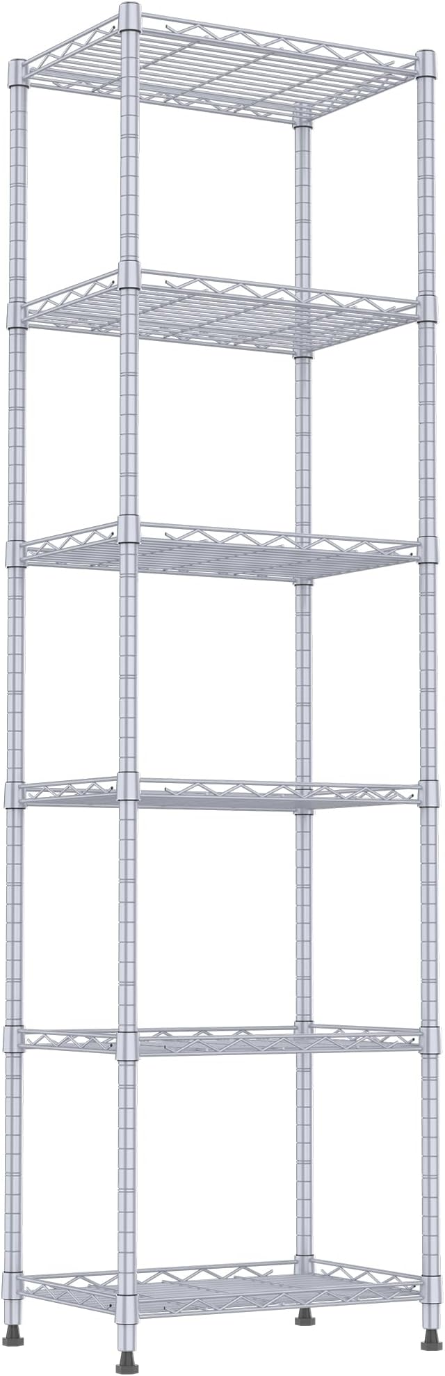 REGILLER 6 Wire Shelving Steel Storage Rack Adjustable Unit Shelves for Laundry Bathroom Kitchen Pantry Closet(Silver, 11.7" D x 16.8" W x 63" H)