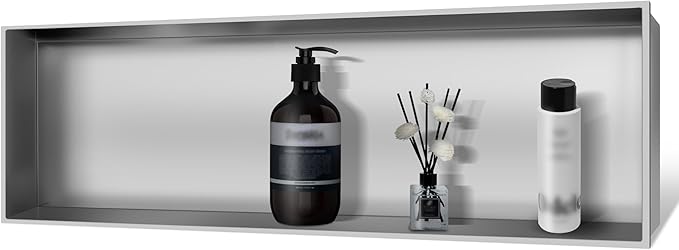 37" X 13" Shower Niche Insert Tile Ready, Wall Niche for Livingroom Bathroom, Long Shower Niche, No Tile Needed Over Mount Installation, Brushed Nickel