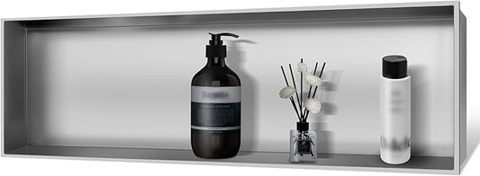 37" X 13" Shower Niche Insert Tile Ready, Wall Niche for Livingroom Bathroom, Long Shower Niche, No Tile Needed Over Mount Installation, Brushed Nickel