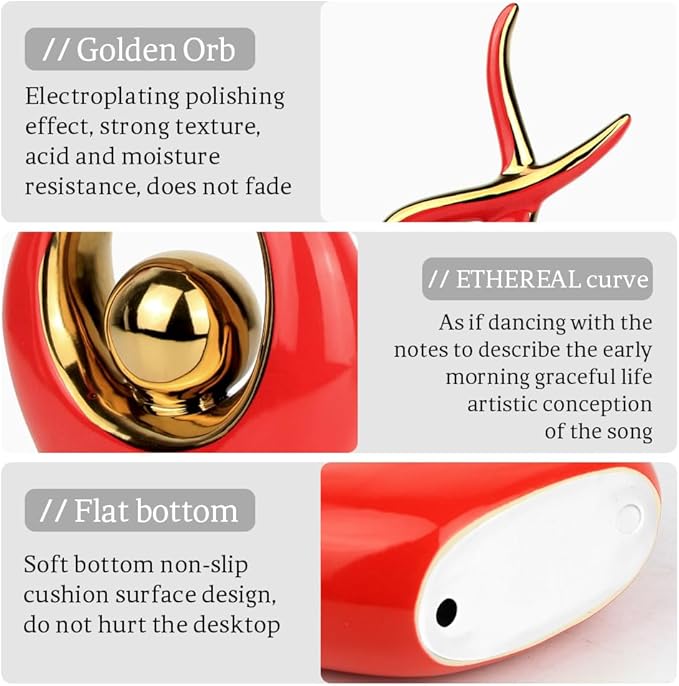 Norrclp Home Decor Modern Abstract Art Ceramic Statue Table Decorations for Dining Room Living Room Office Centerpiece (Red and Gold, Large)