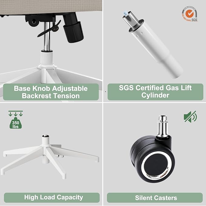 Ergonomic Office Chair - 350LB Mesh Office Chair with Adjustable Lumbar, High Back Computer Chair with 3D Armrests, Comfy Chair with 2D Headrest & Tilt Function for Study, Work, Gaming